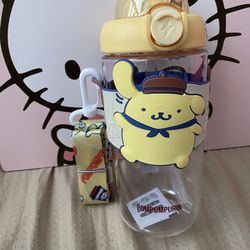 Pompom Plastic Water Bottle W/Strap XxSanrio