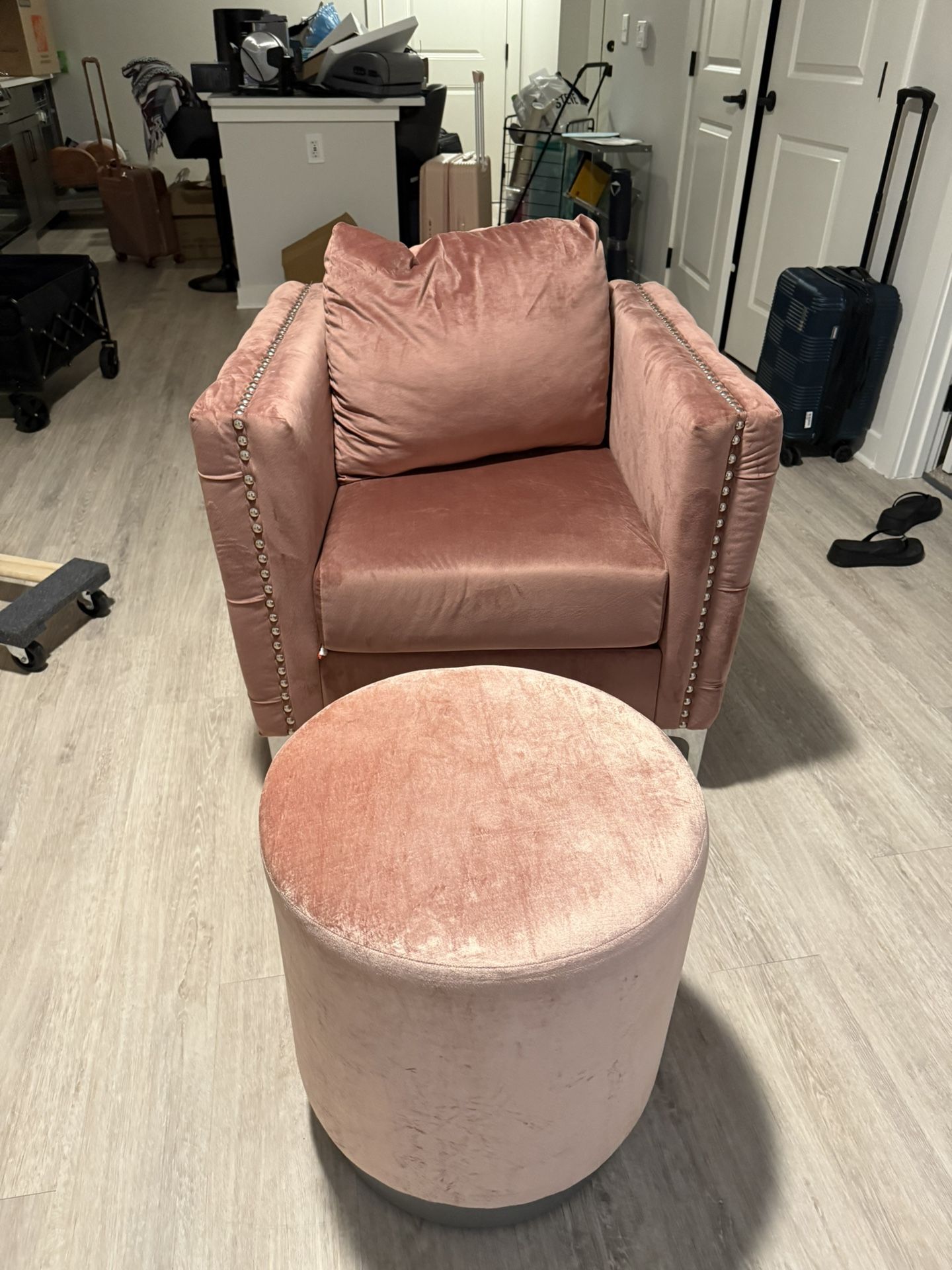 Pink Upholstery Couch And Ottoman