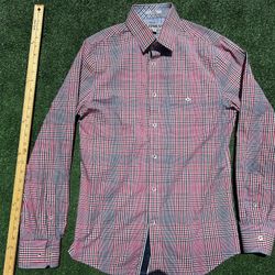 Express Men's Plaid Dress Shirt in Red and Blue - Size Small