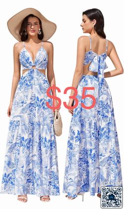 URYIAO Women's 2026 Summer Flowy Maxi Dress Floral Casual V Neck Cutout Sundress Tie Back Boho Beach Vacation Long Dresses