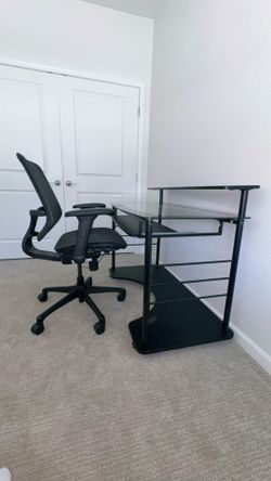 Black Glass Top Office Desk + Ergonomic Mesh Chair – Great Condition