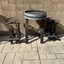 Barrel table with Tractor Stools 