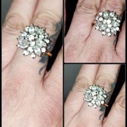 VINTAGE ART DECO RHINESTONE CRYSTAL CZ DIAMOND CLUSTER RING WOMAN'S FASHION COSTUME JEWELRY