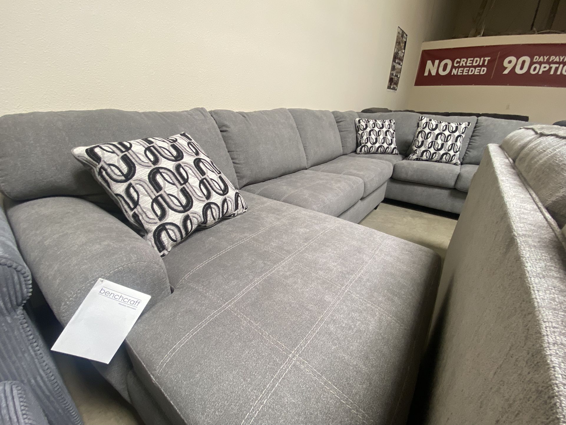 3pcs Grey Sectional Sofa 138x90 Top Stitched Right Or Left Chaise