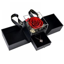 Christmas Gift For Her Eternal Rose Jewelry Box Eternal Flower Rose For Mother Wife Birthday Gift (Without Necklace)