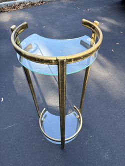 Vintage Two Tier Brass and Glass Pedestal Plant Stand / Side Table