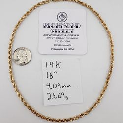 14k gold 18" rope chain