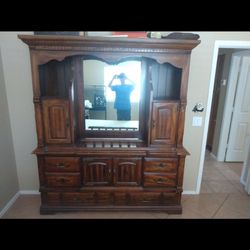 Wood Dresser With Mirror And Cabinets