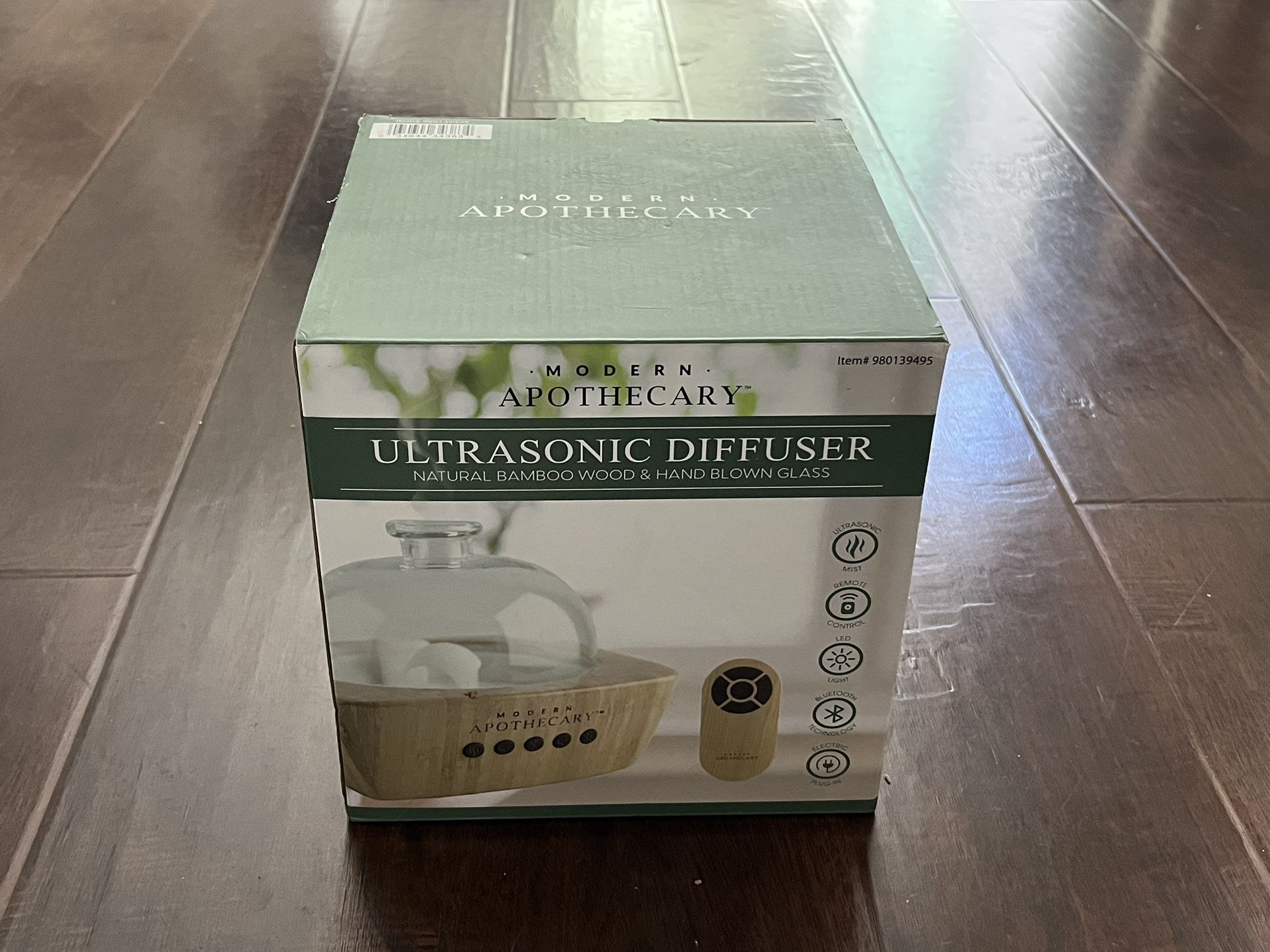 Modern Apothecary Ultrasonic Diffuser w/ Remote, Handblown Glass, LED, Bluetooth