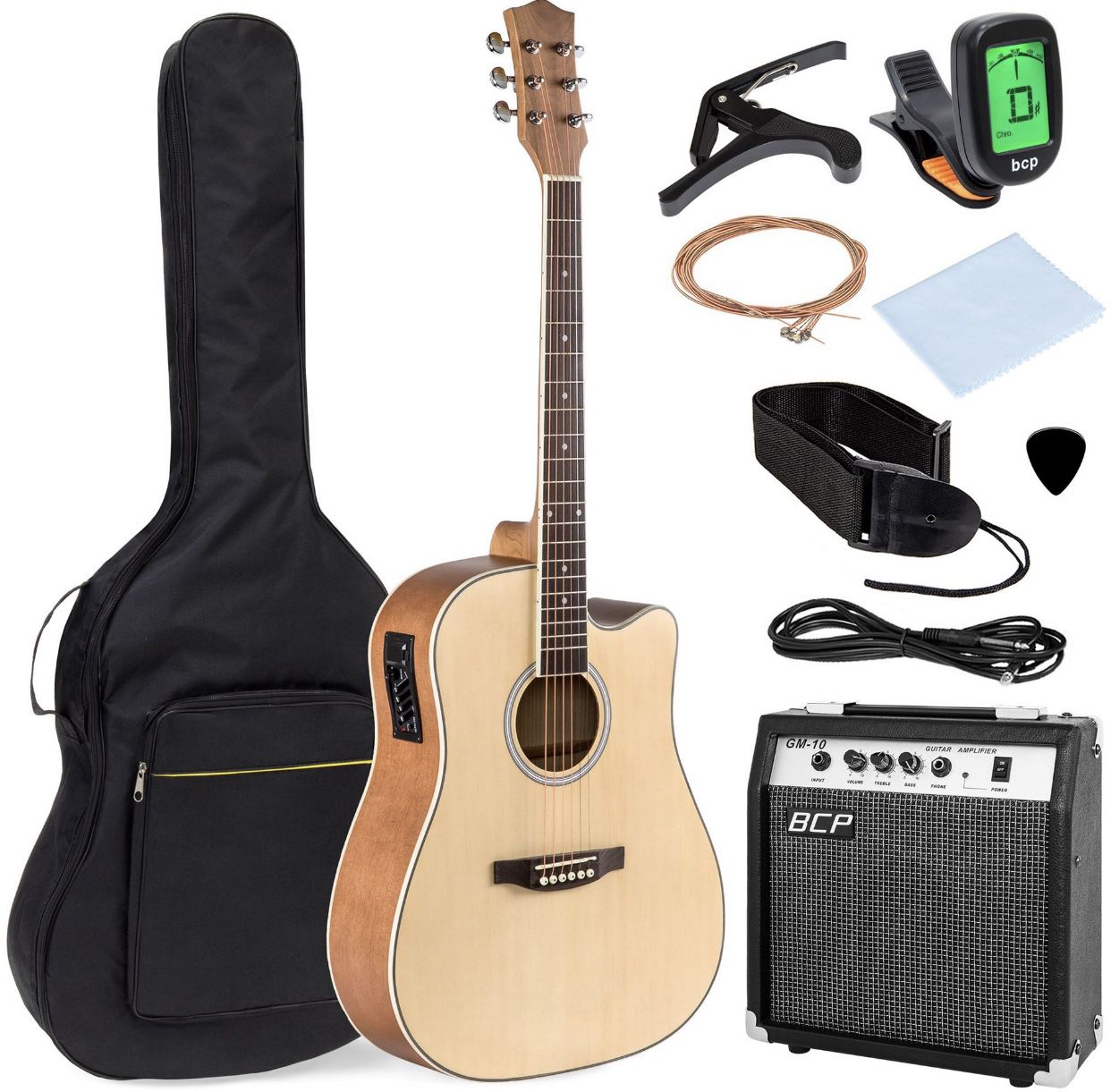 41in Full Size Acoustic Electric Cutaway Guitar Set w/ 10-Watt Amp, Case