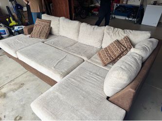 Beige & Brown Sectional (with Queen pull out bed)