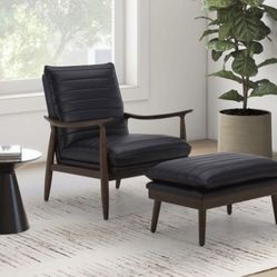Hepbern Leather Chair with Ottoman 