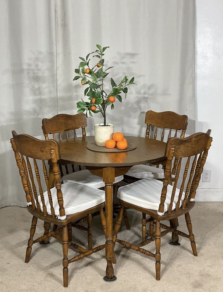 Vintage 3’ Round Table & 4 Chairs SOLID WOOD