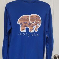 Ivory Ella Woman Sz M Top T-shirt Tee Long Sleeve Blue Elephant Graphic Logo 