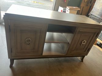 Gray Media Console with Cabinet Doors