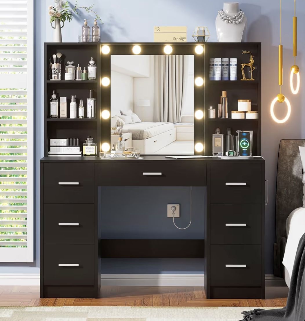 Black Makeup Vanity With Lights And Storage
