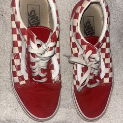 Old Skool Red Vans Checkerboard 