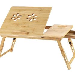Bamboo Laptop Desk with Drawer, Foldable Laptop Bed Tray