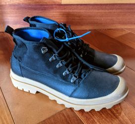 TOMS Black Ballistic Nylon Cordova Hiking Boot Men Size 11.5 Laced Brown Rubber