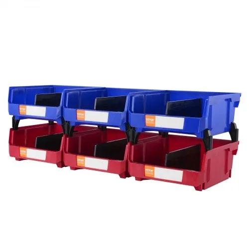 VEVOR Plastic Storage Bin, (11-Inch x 11-Inch x 5-Inch), Hanging Stackable Storage Organizer Bin, Blue/Red, 6-Pack, Heavy Duty Stacking Containers for