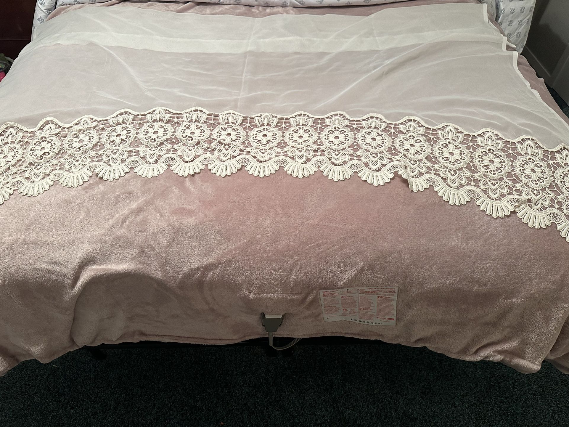 Sheer Curtain Panel With Heavy Wide Lace Bottom.