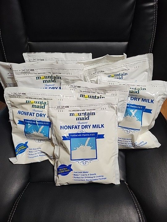 9 Bags of Mountain Maid Instant Nonfat Dry Milk Powder 12.8oz Ea Price Is For All 9