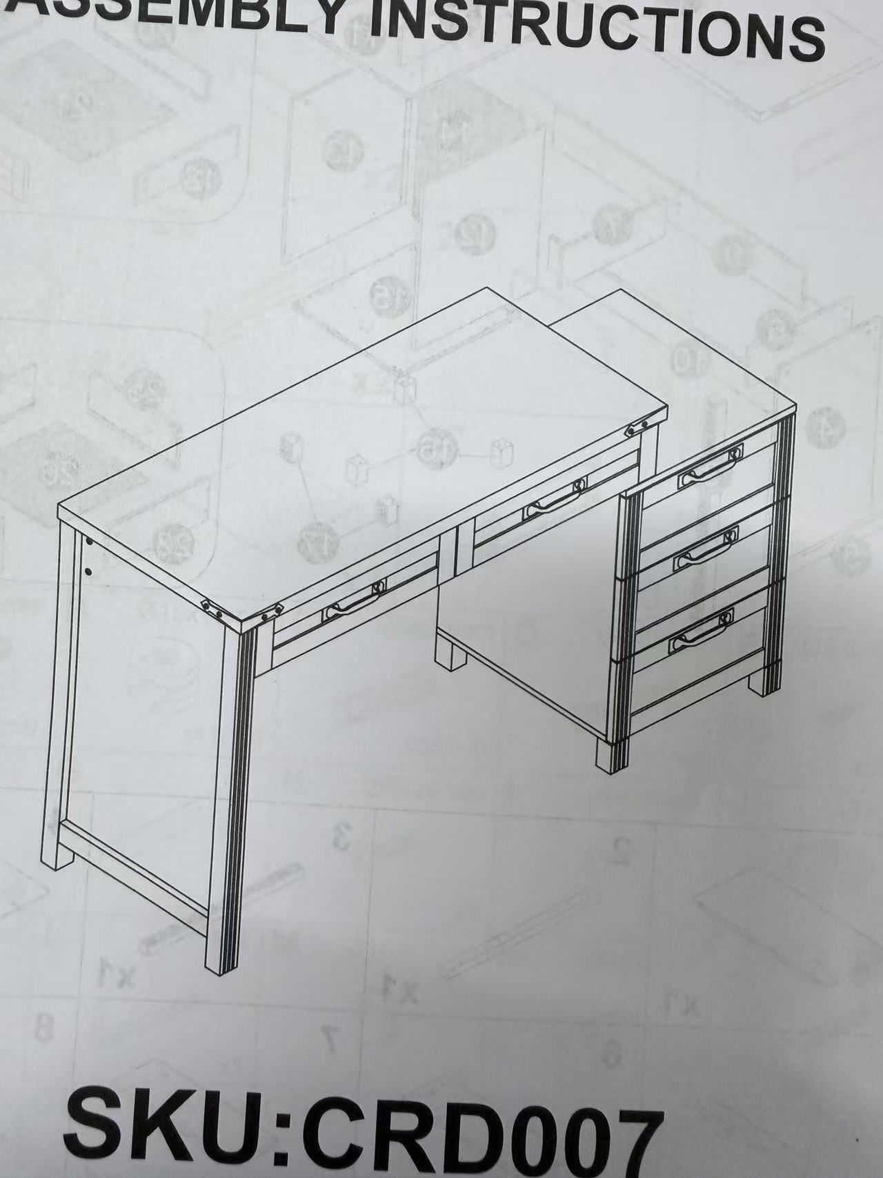 Computer Desk with 5 Drawers, Home Office Desks with Reversible Drawer Cabinet Printer Stand, Industrial PC Desk with Storage, White Study Writing Tab