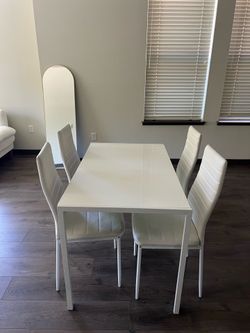 Modern White Dining Table + 4 Chairs