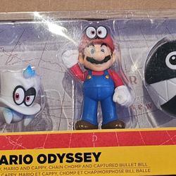 World of Nintendo Super Mario Odyssey Captured Goomba, Cappy, Mario & Cappy, Chain Chomp & Captured Bullet Bill Mini Figure 5-Pack