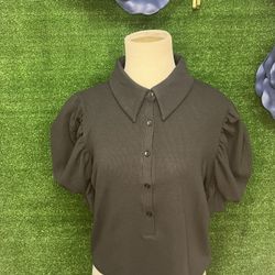 Express Black Collared Puffy Sleeve Crop Top Size XL NWT Brand New