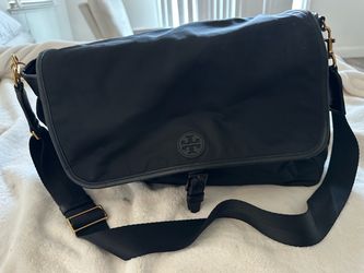 Tory Burch Black Nylon Messenger Diaper Bag with Adjustable Strap