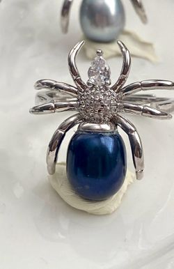 Halloween collection-Natural freshwater pearl spider adjustable ring