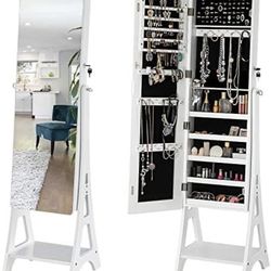 Full-Length Frameless Mirror with Jewelry Storage / Lockable Standing Jewelry Organizer