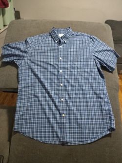 LL Bean Shirt Mens XLarge Button Down Traditional Fit Blue Plaid Stretch