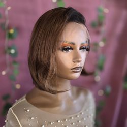 13x6 Lace Front Bob Ombre Honey Brown 1B/6 Human Hair Wig New