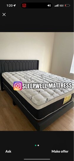 New queen bed frame with mattress