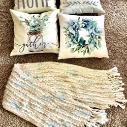 New Country Farmhouse Pillows, Throwblanket For Entryway Table Couch Livingroom Bedroom Anywhere Green Tan Grey T