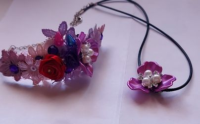 Handmade Beautiful Purple Necklace And Bracelet  , Made With Love $ 25.00