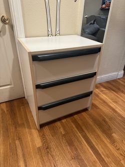 White 3-Drawer Dresser with Black Handles
