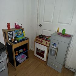 Kitchen Play  Refrigerator Tall 32" Long 14" Wide 12" Asking $80 For Everything Plus Accessories