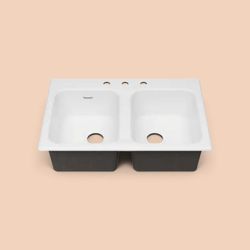 American Standard Quince Drop-In Cast Iron 33 in. 3-Hole Double Bowl Kitchen Sink in Brilliant White