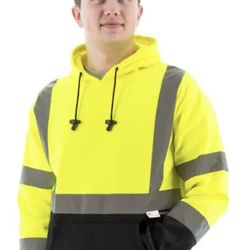 Safety Hooded Pullover Sweatshirt, Hi-Vis Yellow, Class 3 