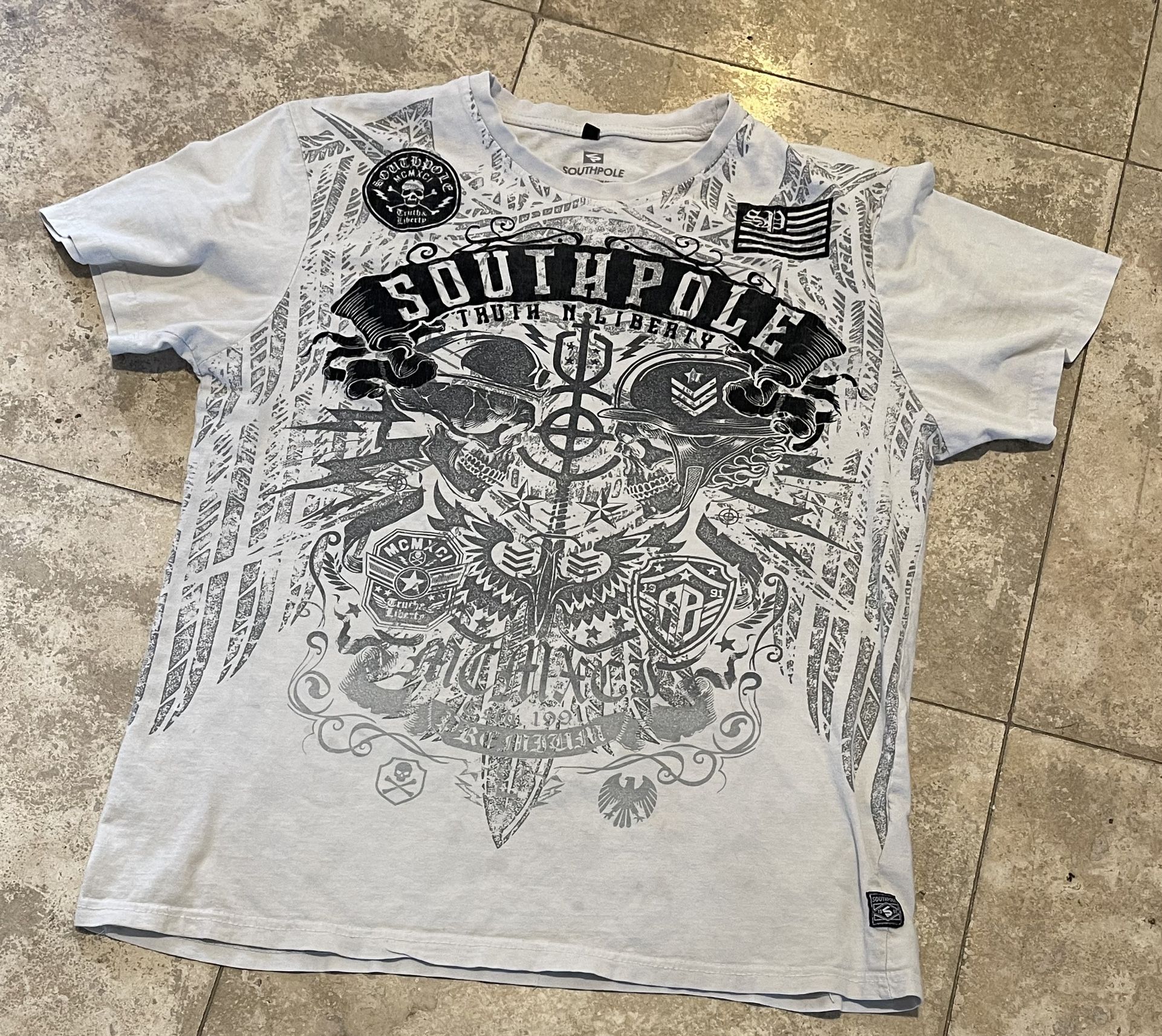 Y2K Southpole Affliction Style L Skull Wings Cyber Goth Skater Opium Jesse Pinkman