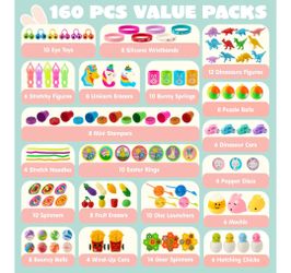 160 PCS Prefilled Easter Eggs with Assorted Toys for Easter Egg Hunt Supplies, Basket Stuffers, Classroom Prizes, Party Favor