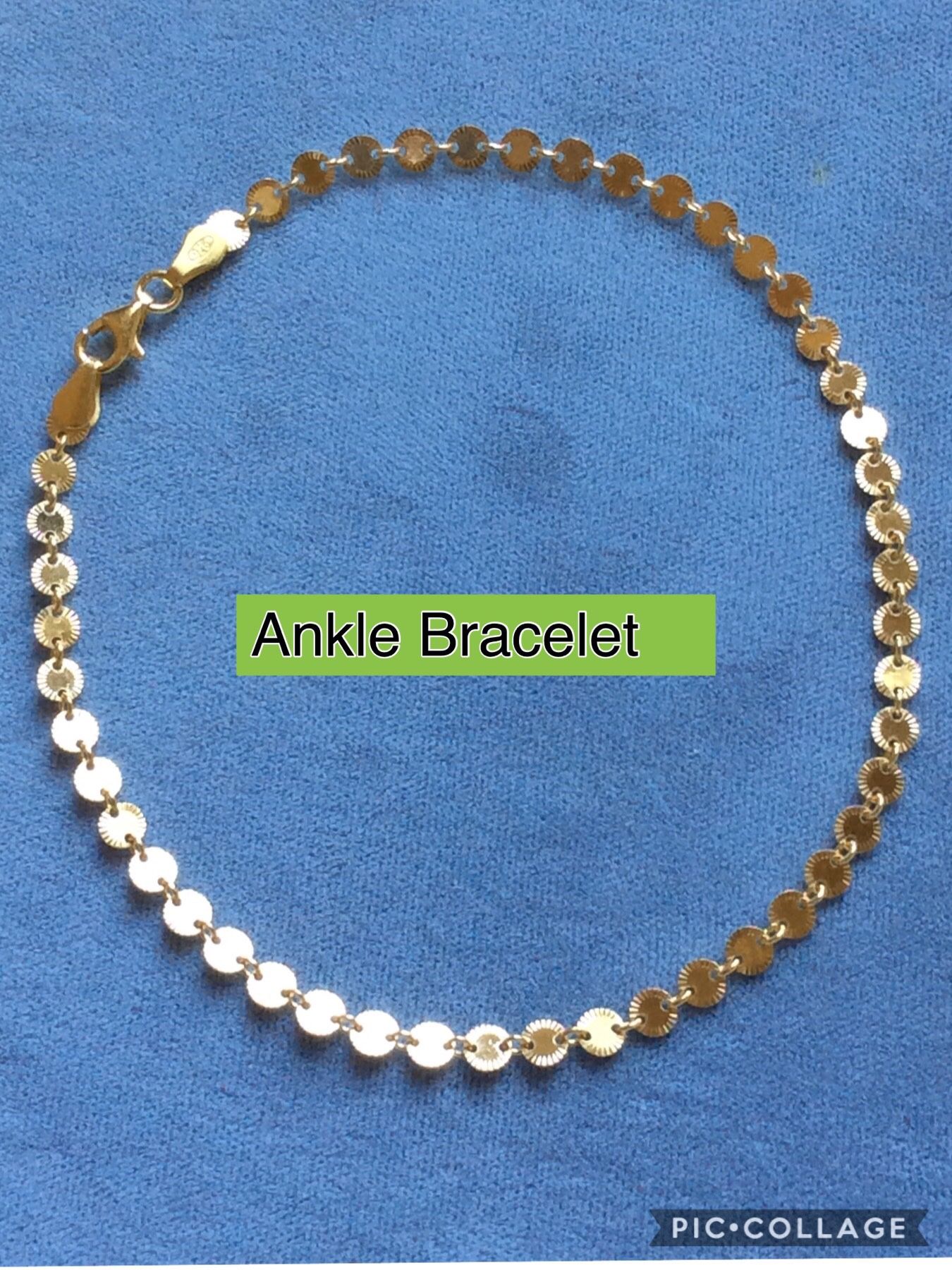 Ankle Bracelet Diamond Cut 4mm Discs Gold On Solid Sterling Silver Italy 925 *Ship Nationwide Or Pickup Boca Raton