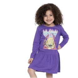 NWT Def Leppard Toddler Girls Print Drop Waist Dress with Long Sleeves Size 5T