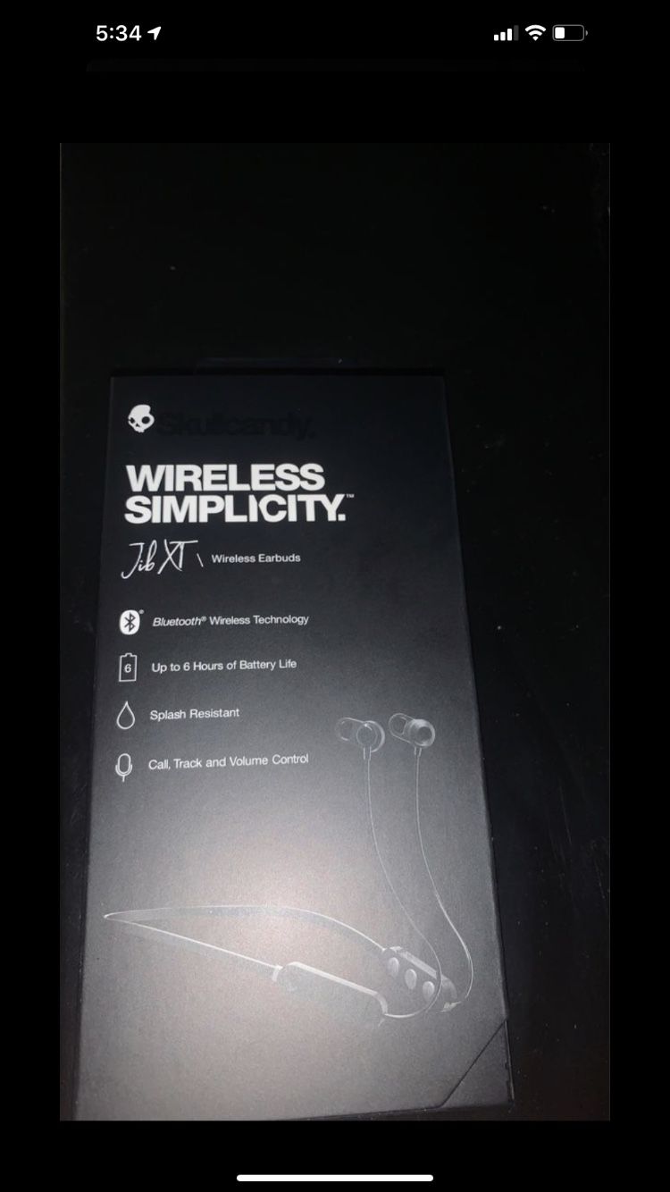 SKULLCANDY SIMPLICITY JIB XT WIRELESS EARBUDS BLACK NEW 6 HOURS BATTERY LIFE