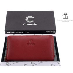 Chamdo Women’s Genuine Leather RFID Zip-Around Wallet :Stylish Cherry Red Luxury