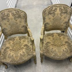 Two cloth design arm c h a i r s olive green  $75 for both