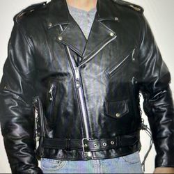 Mens Genuine Leather Jacket Cowhide Motorbike Motorcycle Moto-Jacket Real Leather Black